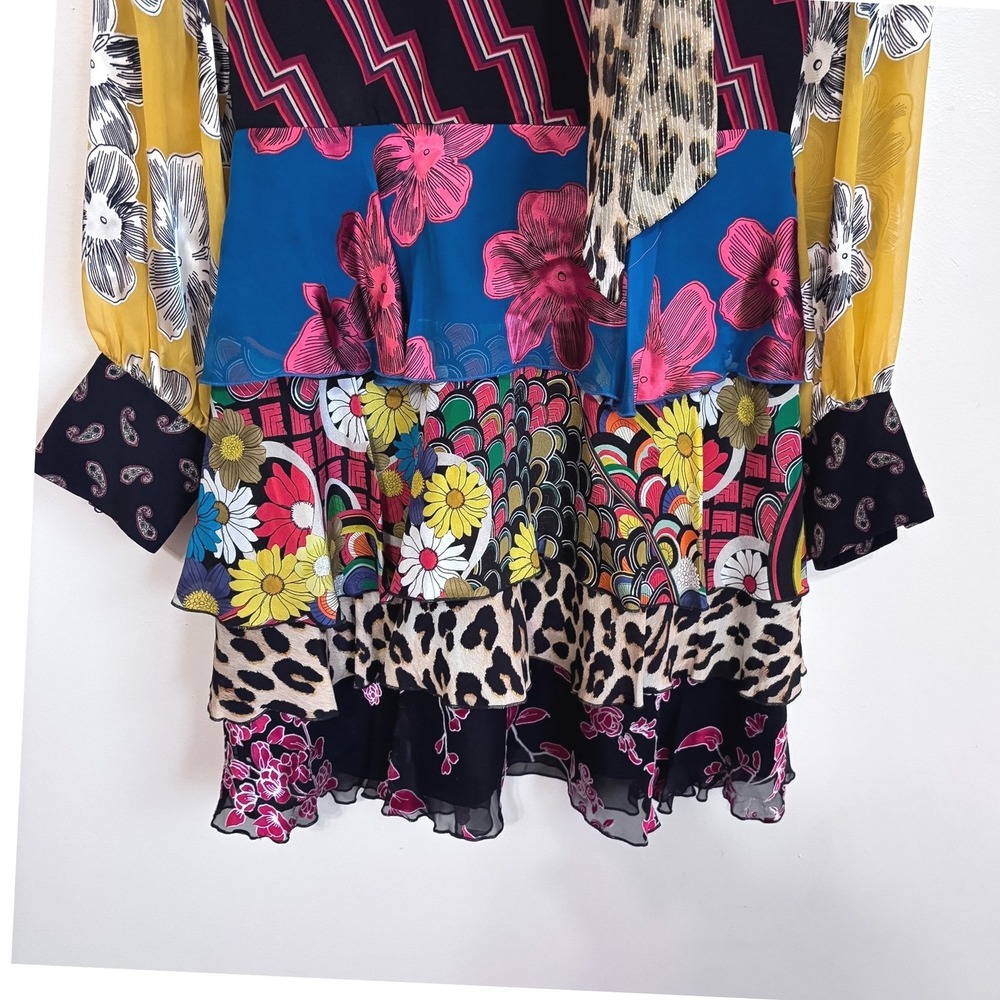 Alice + Olivia Dasha 100% Silk Patchwork Tiered Ruffle Mini Dress Size 4 Floral - Picture 8 of 15